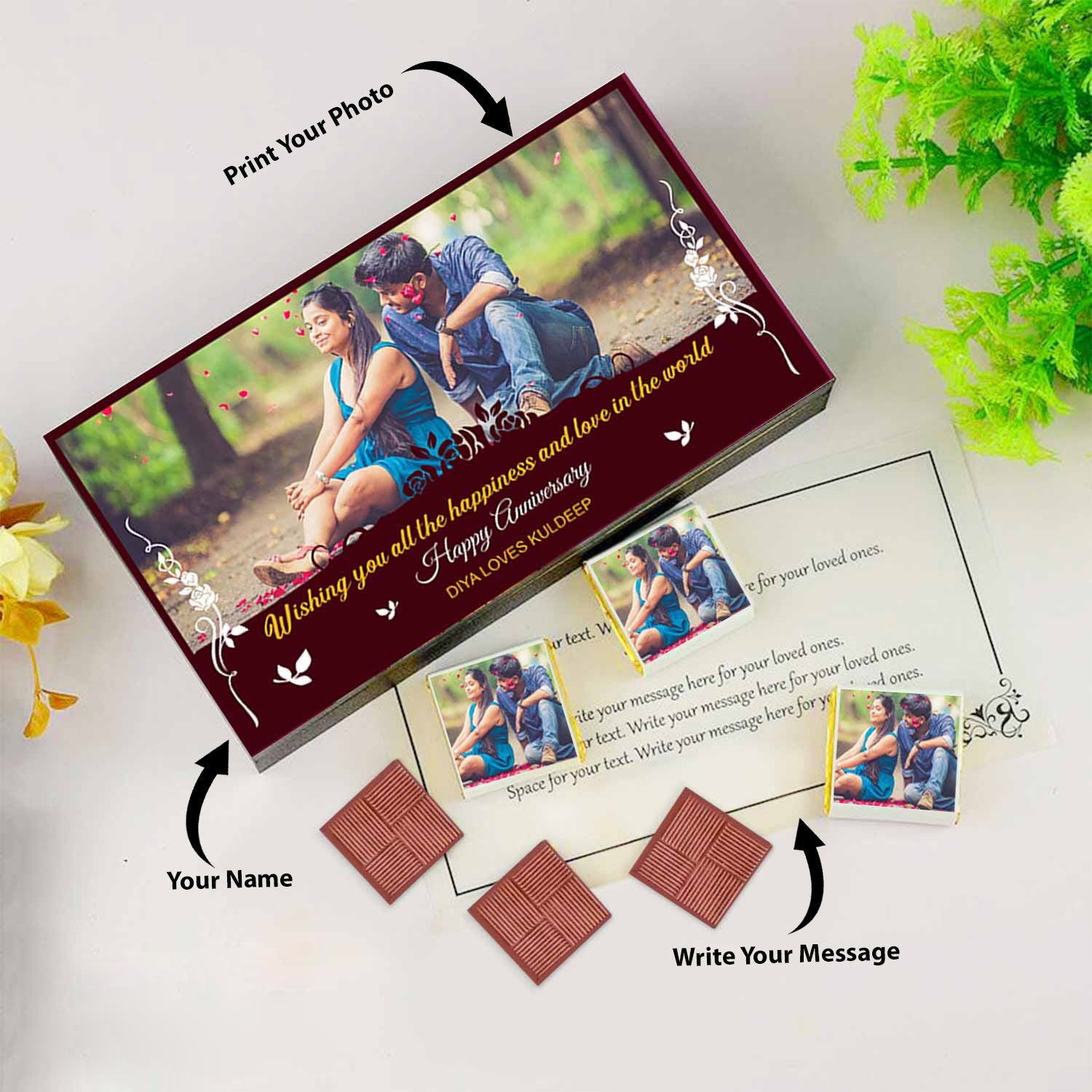 Photo printed on wrapper and box of chocolates