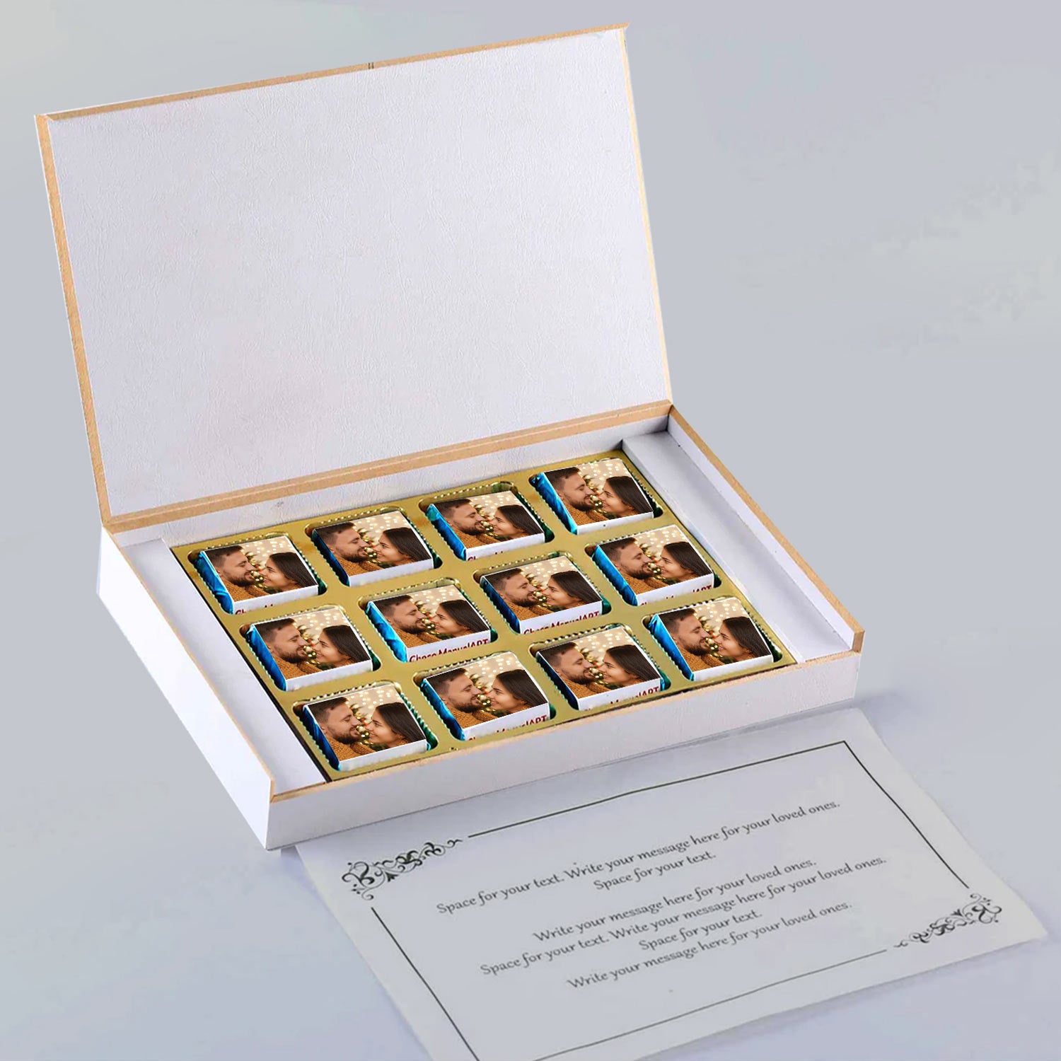 Modern white box of personalised Anniversary invitation