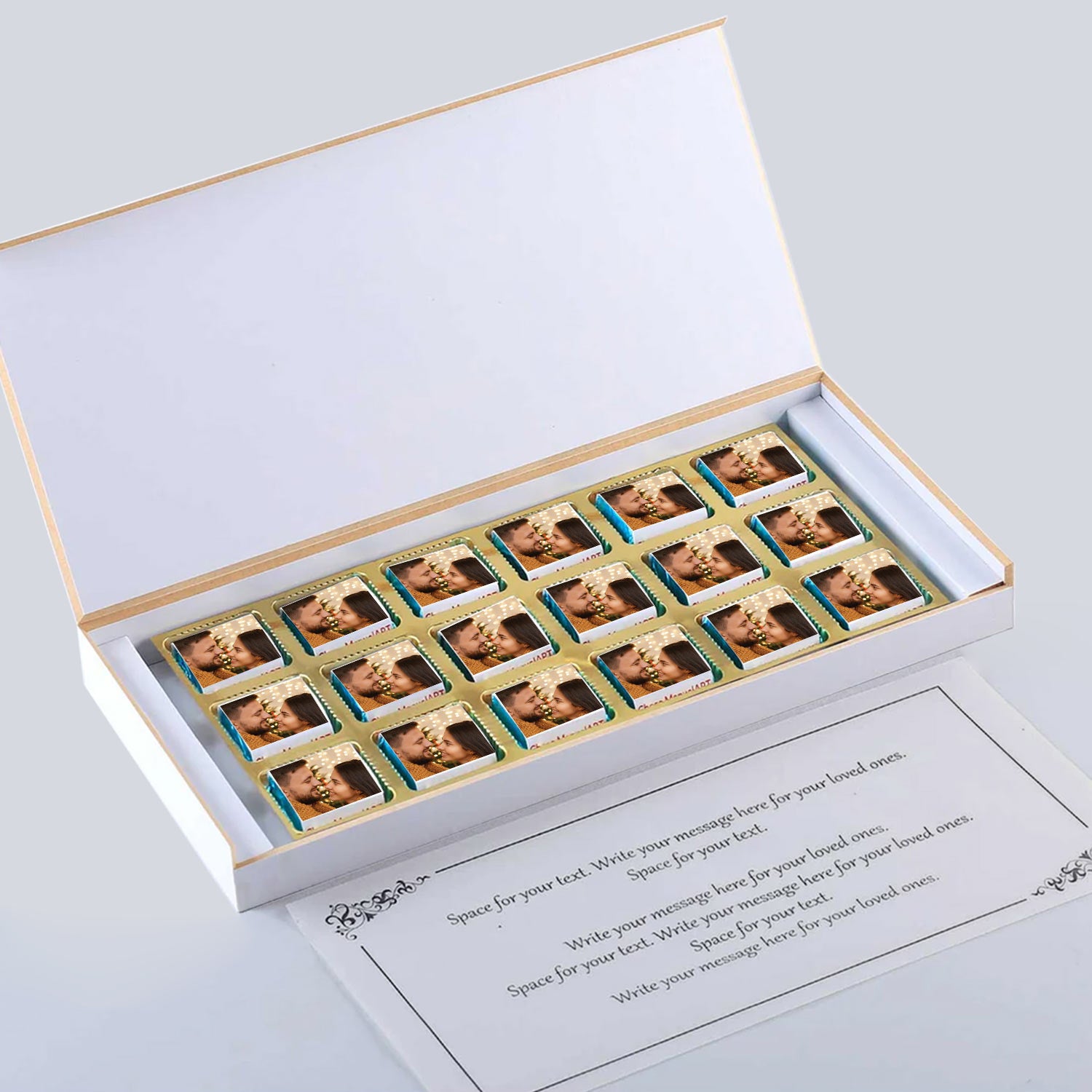 Modern white box of personalised Anniversary invitation