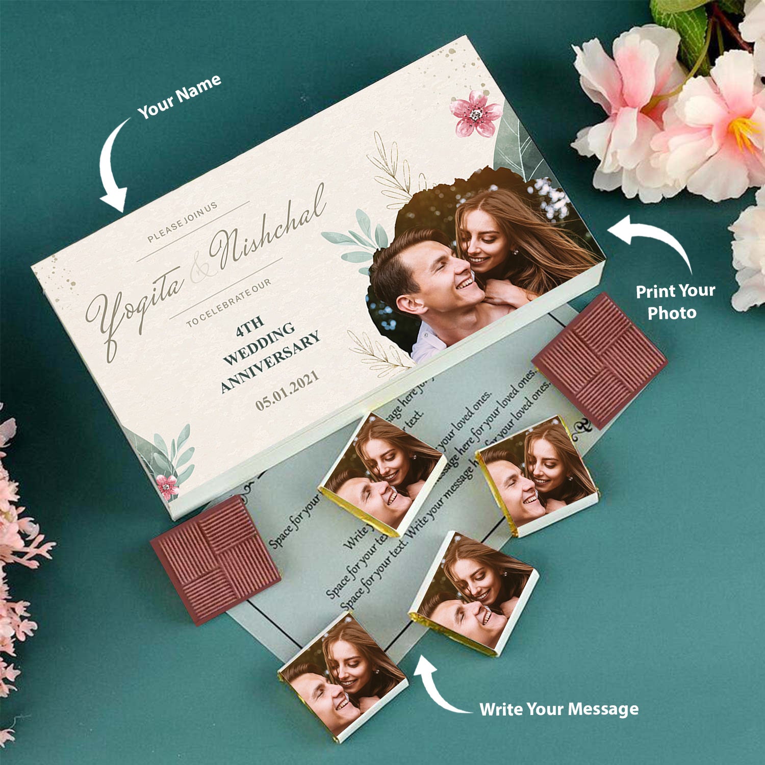 Spring floral background personalised anniversary invitation