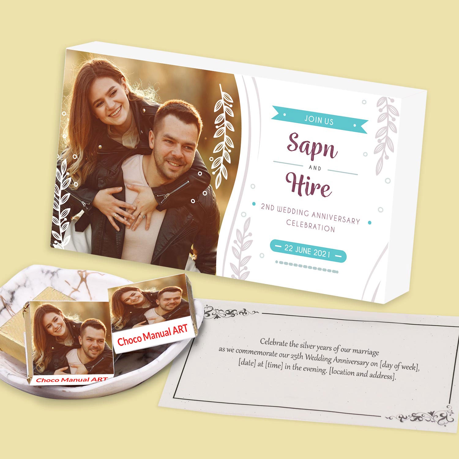 Anniversary invitation chocolate gift template
