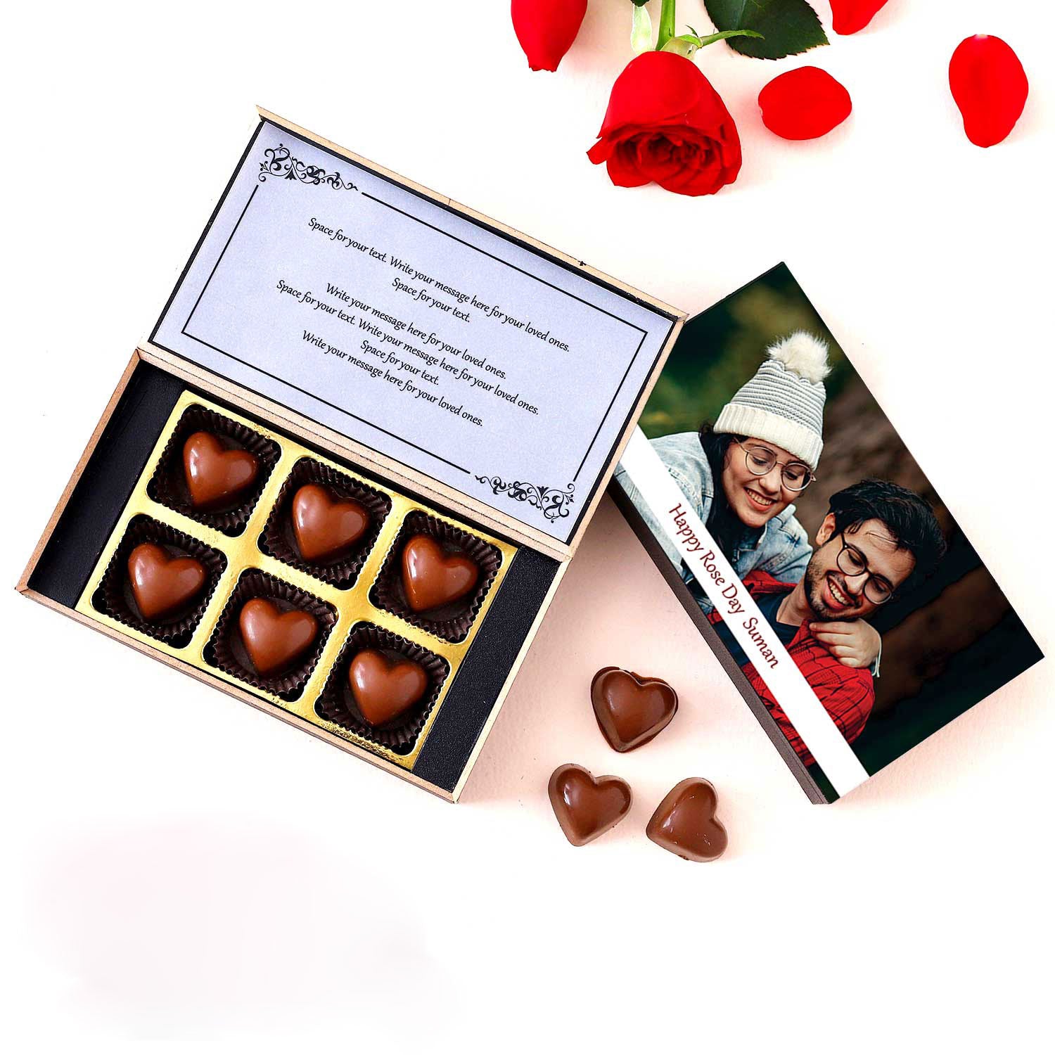 Buy online Rose Day Printed Chocolate with photo/name