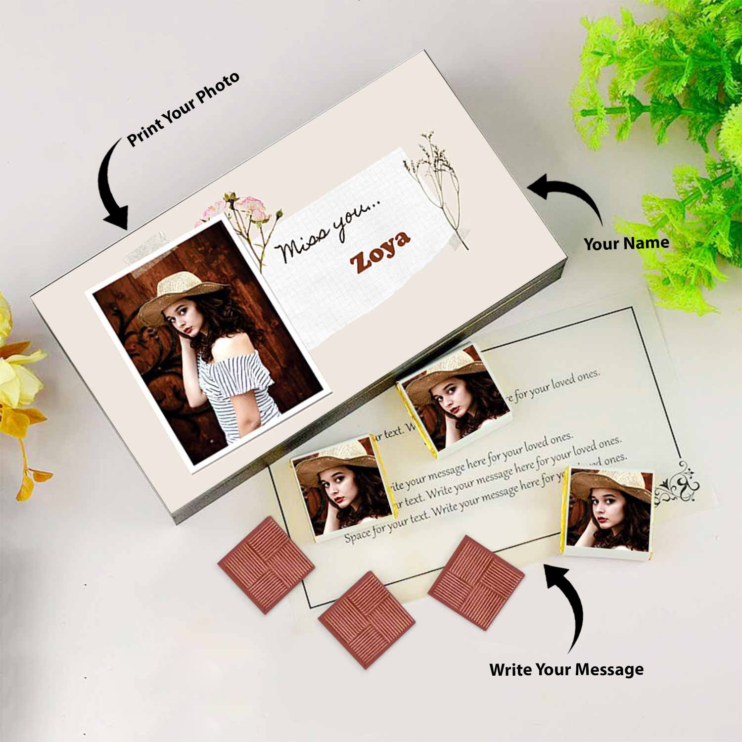 Miss you gifts for friend I  Image printed chocolate box I  Delicious chocolates I  Free shipping across India I  Elegant wooden packaging