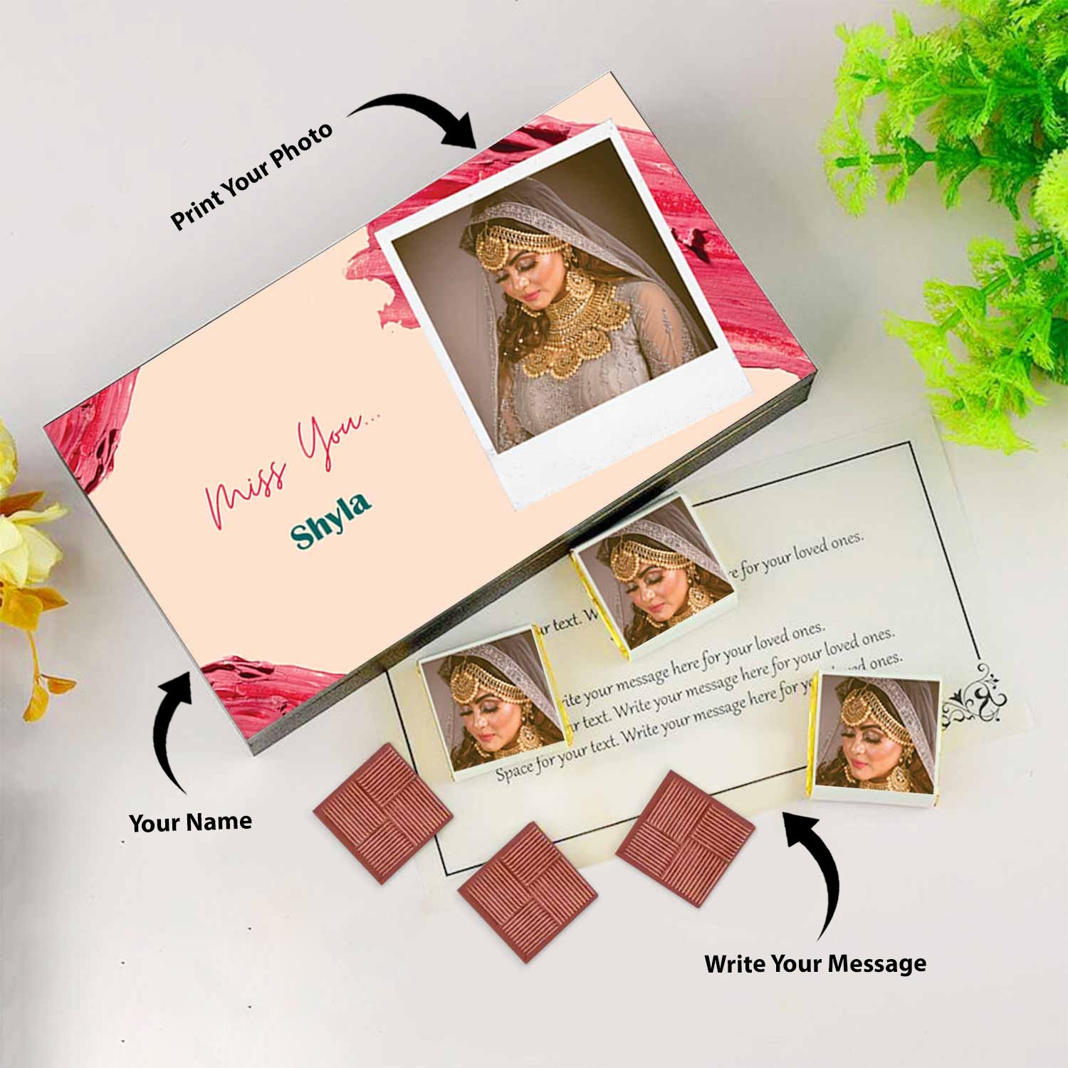 Miss you gifts I  Image printed chocolate box I  Delicious chocolates I  Free shipping across India I  Elegant wooden packaging