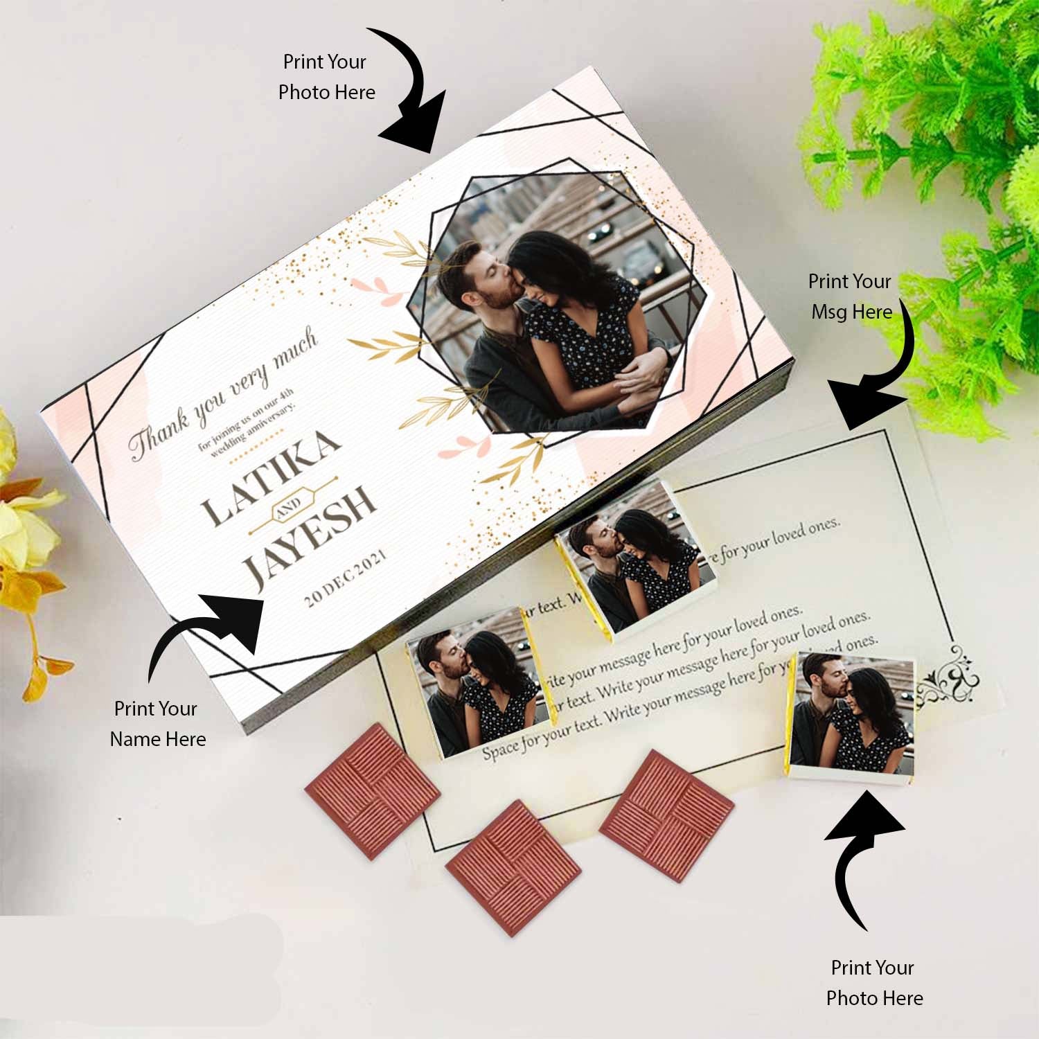 Leaves designed personalised chocolates return gift