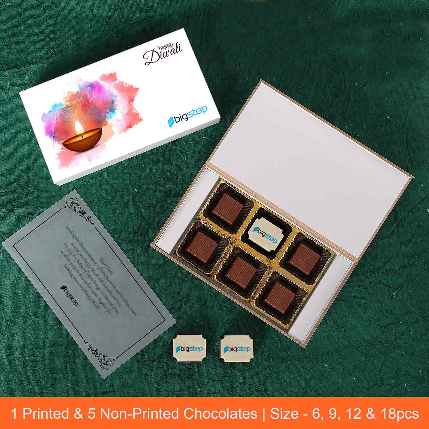 White modern box of logo printed chocolates diwali gift