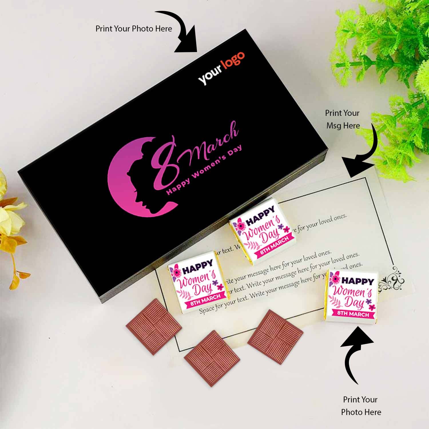 Woman's shadow printed pink designer gift of chocolates