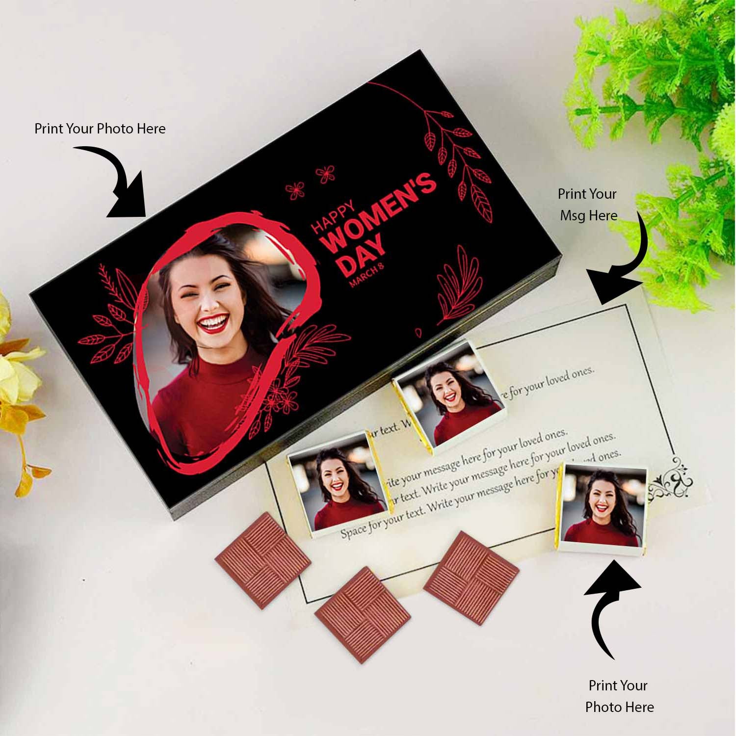 Red & Black women's day personalised chocolates gift