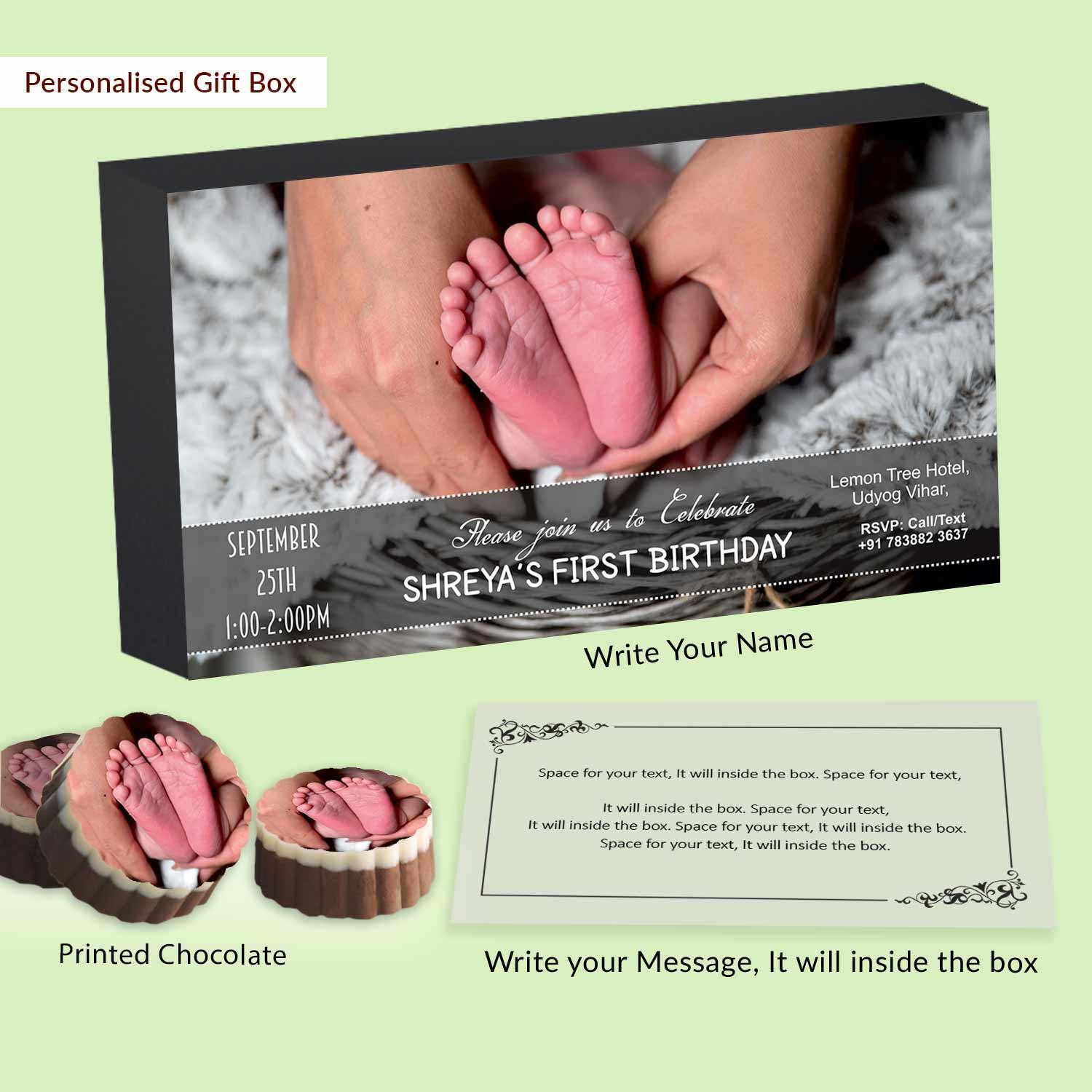 Little feet Printed Chocolates Birthday Invitation - Choco ManualART